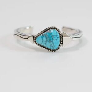 Navajo Albert Lee High Grade Kingman Turquoise & Sterling Silver Cuff Bracelet
